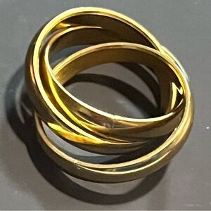 🟣STEELTIME GOLD STAINLESS STEEL PRE-LOVED AUTHENTIC INTERTWINED THREE RINGS
